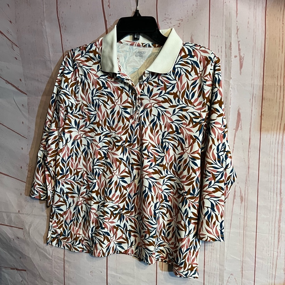 Lands' End Women's Supima Cotton 3/4 Sleeve Polo Shirt - Picture 5 of 6